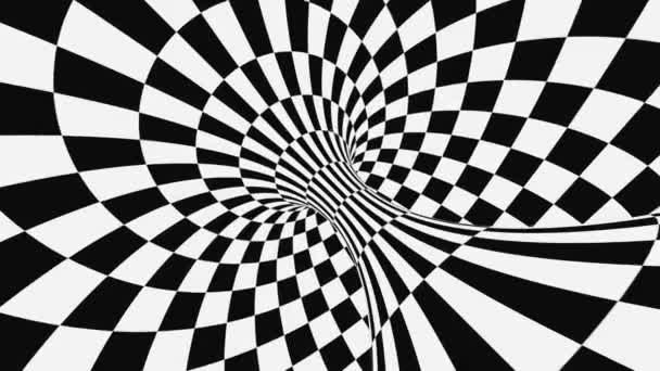 Чорно-біла психоделічна оптична ілюзія. Абстрактний гіпнотичний анімований фон. Перевірені геометричні шпалери — стокове відео
