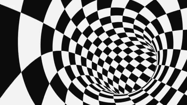 Чорно-біла психоделічна оптична ілюзія. Абстрактний гіпнотичний анімований фон. Перевірені геометричні шпалери — стокове відео