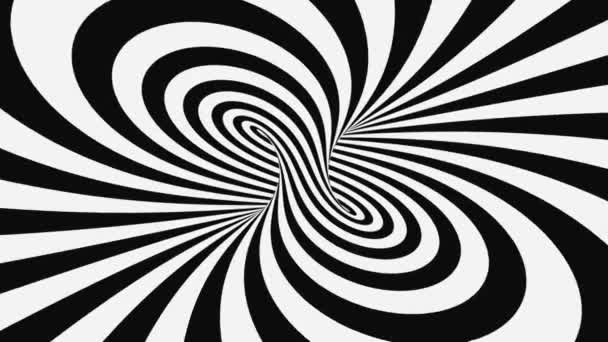Ασπρόμαυρη ψυχεδελική οπτική ψευδαίσθηση. Αφηρημένο υπνωτικό κινούμενο φόντο. Σπειροειδής γεωμετρική looping μονόχρωμη ταπετσαρία — Αρχείο Βίντεο