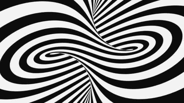 黒と白のサイケデリックな光の幻想。抽象催眠アニメーションの背景。スパイラル幾何学ループモノクロ壁紙 — ストック動画