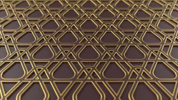 Arabesque looping geometric pattern. Brown and gold islamic 3d motif. Arabic oriental animated background. Muslim moving wallpaper.