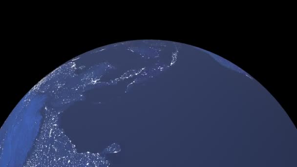 Noite realista girando planeta Terra isolado em fundo preto. Spinning escuro 3d terra globo sem costura looping animação . — Vídeo de Stock