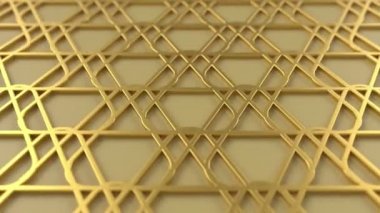 Arabesk geometrik desen. Altın İslami 3 boyutlu motif. Arap doğulu animasyon arka planı. Müslüman duvar kağıdı taşıyor.