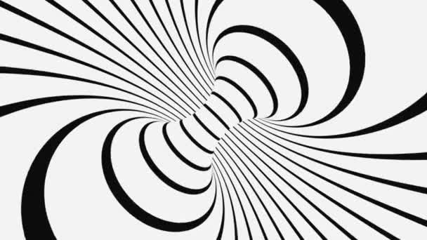 Ilusão óptica psicadélica em preto e branco. Abstrato hipnótico fundo animado. espiral geométrica looping monocromático papel de parede — Vídeo de Stock