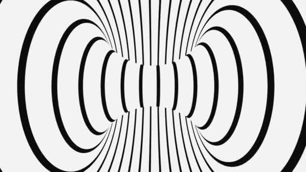 Zwart-wit psychedelische optische illusie. Abstracte hypnotische geanimeerde achtergrond. spiraalvormige geometrische looping monochroom behang — Stockvideo