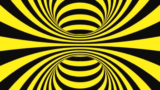 Black and yellow psychedelic optical illusion. Abstract hypnotic animated background. Spiral geometric looping warning wallpaper — Stock Video