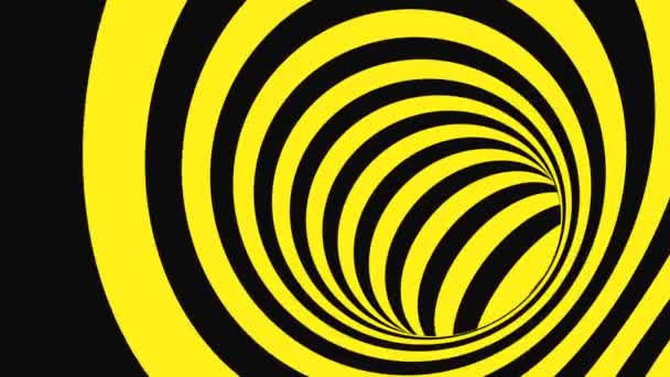 Black and yellow psychedelic optical illusion. Abstract hypnotic animated background. Spiral geometric looping warning wallpaper — Stock Video