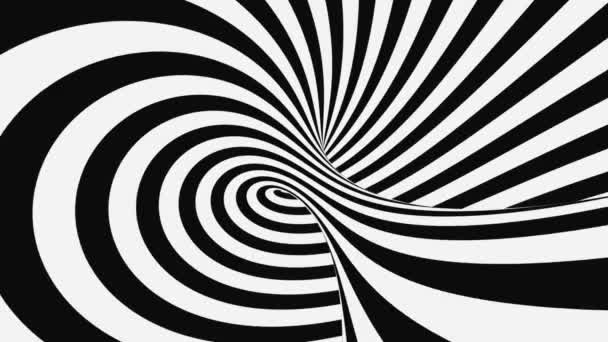 Illusion d'optique psychédélique noire et blanche. Résumé fond animé hypnotique. Papier peint spirale géométrique boucle monochrome