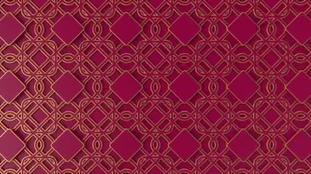 Arabesk geometrik desen. Altın ve kırmızı İslami 3 boyutlu motif. Arap doğulu animasyon arka planı. Müslüman duvar kağıdı taşıyor. — Stok video