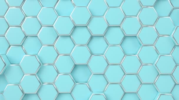 Hexagonális mozgó hurok háttér. Animált hatszögek, méhsejt minta. 3D render mozgó grafika. — Stock videók