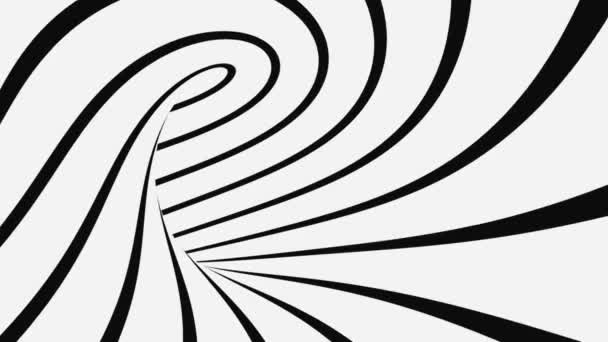 Schwarz-weiße psychedelische optische Täuschung. Abstrakte hypnotische animierte Hintergrund. Spirale geometrische Schleife monochrome Tapete — Stockvideo