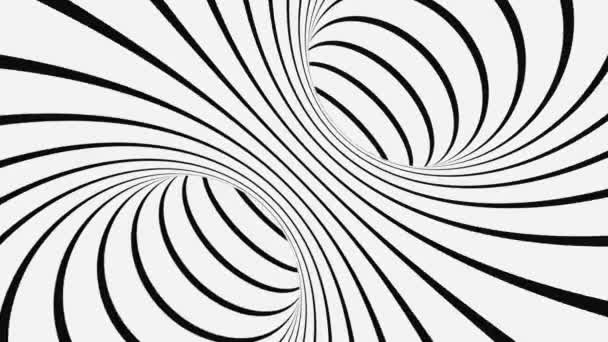 Zwart-wit psychedelische optische illusie. Abstracte hypnotische geanimeerde achtergrond. spiraalvormige geometrische looping monochroom behang — Stockvideo