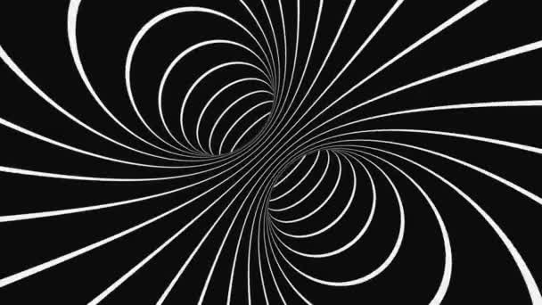 Zwart-wit psychedelische optische illusie. Abstracte hypnotische geanimeerde achtergrond. spiraalvormige geometrische looping monochroom behang — Stockvideo