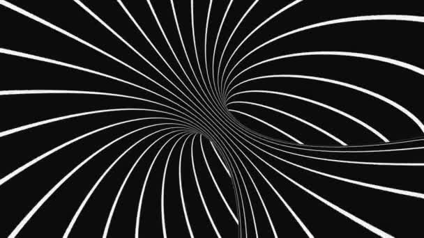 Zwart-wit psychedelische optische illusie. Abstracte hypnotische geanimeerde achtergrond. spiraalvormige geometrische looping monochroom behang — Stockvideo