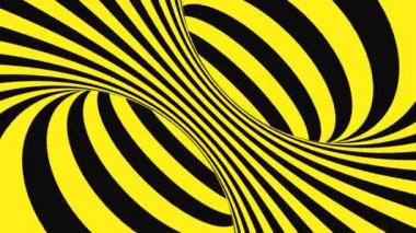 Siyah ve sarı psychedelic optik yanılsama. Soyut hipnotik animasyonlu arka plan. Spiral geometrik döngü uyarı duvar kağıdı