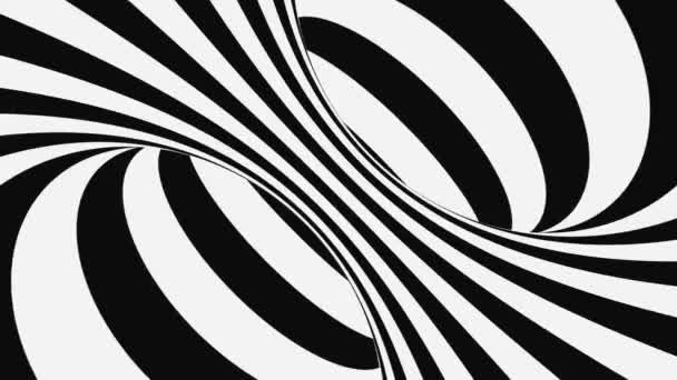 Svart och vit psykedelisk optisk illusion. Abstrakt hypnotisk animerad bakgrund. Spiral geometrisk looping monokrom tapet — Stockvideo