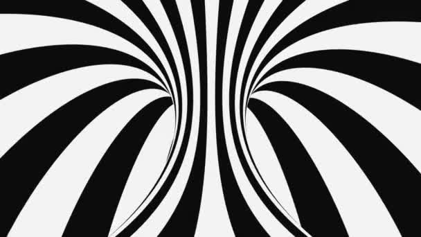 Ilusión óptica psicodélica en blanco y negro. Fondo animado hipnótico abstracto. Espiral geométrico bucle monocromo fondo de pantalla — Vídeos de Stock