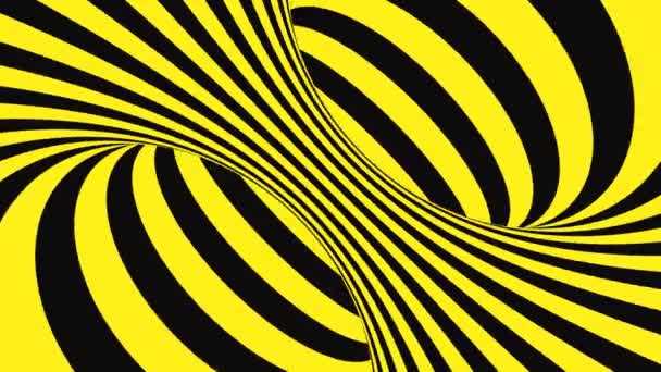 Black and yellow psychedelic optical illusion. Abstract hypnotic animated background. Spiral geometric looping warning wallpaper — Stock Video