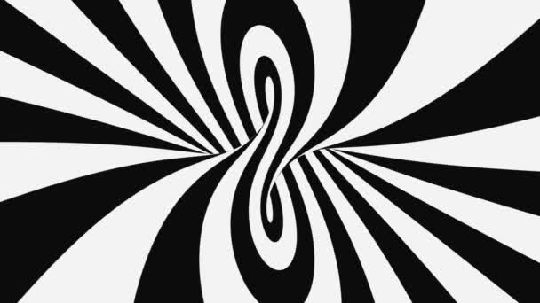 Ilusión óptica psicodélica en blanco y negro. Fondo animado hipnótico abstracto. Espiral geométrico bucle monocromo fondo de pantalla — Vídeo de stock