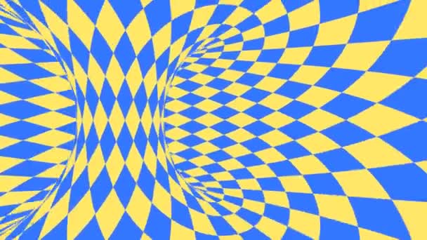 Blå och gul psykedelisk optisk illusion. Abstrakt hypnotisk diamant animerad bakgrund. Tapet med romb former — Stockvideo