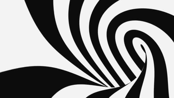 Svart och vit psykedelisk optisk illusion. Abstrakt hypnotisk animerad bakgrund. Spiral geometrisk looping monokrom tapet — Stockvideo