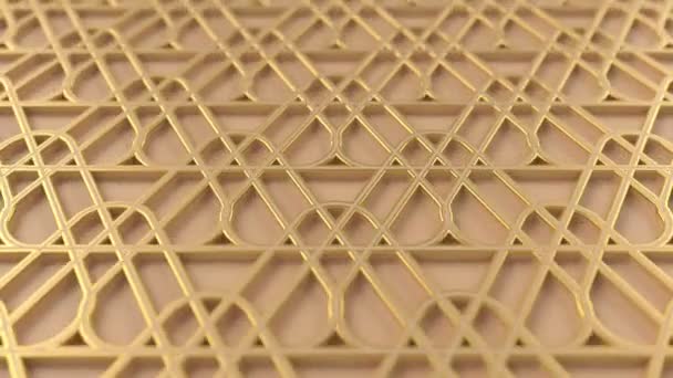 Arabský smyčkový geometrický obrazec. Zlatý islámský 3D motiv. Arabské orientální animované pozadí. Muslimská tapeta stěhování. — Stock video