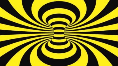 Siyah ve sarı psychedelic optik yanılsama. Soyut hipnotik animasyonlu arka plan. Spiral geometrik döngü uyarı duvar kağıdı