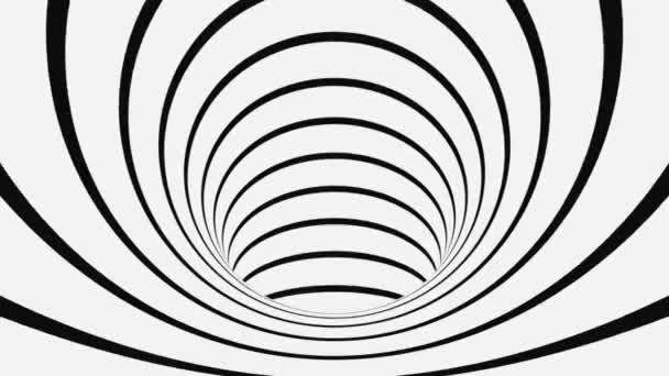 Svart och vit psykedelisk optisk illusion. Abstrakt hypnotisk animerad bakgrund. Spiral geometrisk looping monokrom tapet — Stockvideo