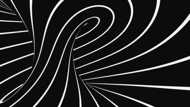 黑白迷幻光学幻象。摘要催眠动画背景。螺旋几何圈单色墙纸 — 图库视频影像