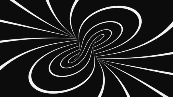 Schwarz-weiße psychedelische optische Täuschung. Abstrakte hypnotische animierte Hintergrund. Spirale geometrische Schleife monochrome Tapete — Stockvideo