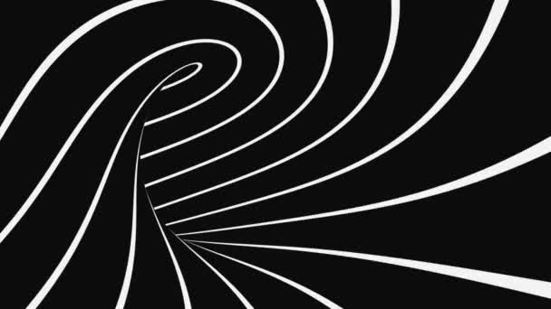 Zwart-wit psychedelische optische illusie. Abstracte hypnotische geanimeerde achtergrond. spiraalvormige geometrische looping monochroom behang — Stockvideo