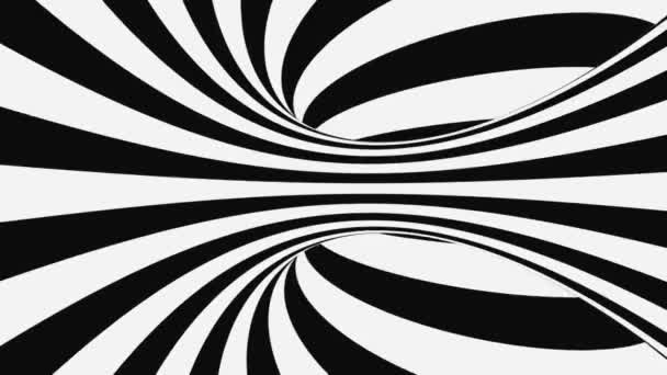 Černobílá psychedelická optická iluze. Abstraktní hypnotické animované pozadí. Spirálové geometrické smyčkové monochromatické tapety — Stock video
