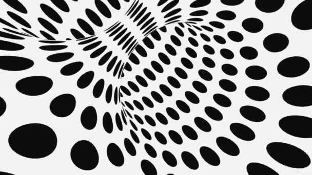 Schwarz-weiße psychedelische optische Täuschung. abstrakte hypnotische animierte Hintergrund. Polka Dot geometrische monochrome Tapete — Stockvideo