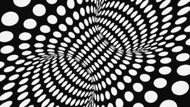 Černá a bílá psychedelická optická iluze. Abstraktní hypnotické pozadí. Polka tečka geometrická černobílá Tapeta — Stock video