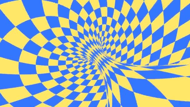 Blå och gul psykedelisk optisk illusion. Abstrakt hypnotisk diamant animerad bakgrund. Tapet med romb former — Stockvideo