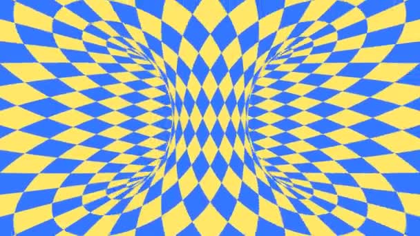 Blå och gul psykedelisk optisk illusion. Abstrakt hypnotisk diamant animerad bakgrund. Tapet med romb former — Stockvideo