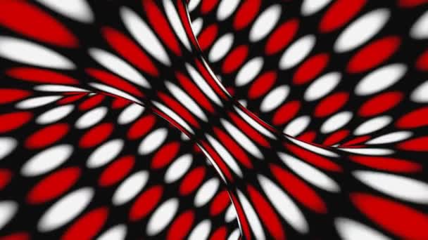 Ilusión óptica psicodélica negra, roja y blanca. Fondo animado hipnótico abstracto. Fondo de pantalla de lunares geométrico bucle — Vídeo de stock
