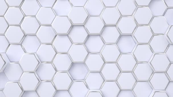 Hexagonális mozgó hurok háttér. Animált hatszögek, méhsejt minta. 3D render mozgó grafika. — Stock videók