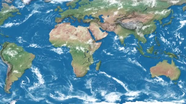 Realistisk världskarta över jorden. Detaljerad värld atlas animation. Zooma in av australierna. — Stockvideo