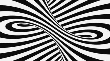 Siyah ve beyaz psikedelik optik illüzyon. Soyut hipnotik animasyon arka planı. Spiral geometrik döngü monokrom duvar kağıdı
