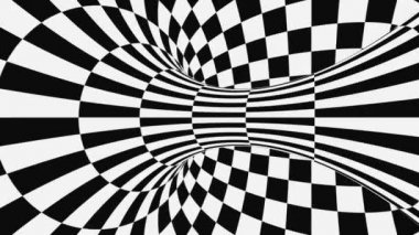 Siyah ve beyaz psychedelic optik yanılsama. Soyut hipnotik animasyonlu arka plan. Damalı geometrik döngü duvar kağıdı