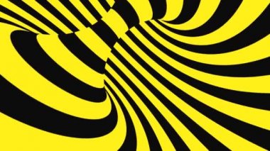Siyah ve sarı psychedelic optik yanılsama. Soyut hipnotik animasyonlu arka plan. Spiral geometrik döngü uyarı duvar kağıdı