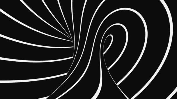 Zwart-wit psychedelische optische illusie. Abstracte hypnotische geanimeerde achtergrond. spiraalvormige geometrische looping monochroom behang — Stockvideo