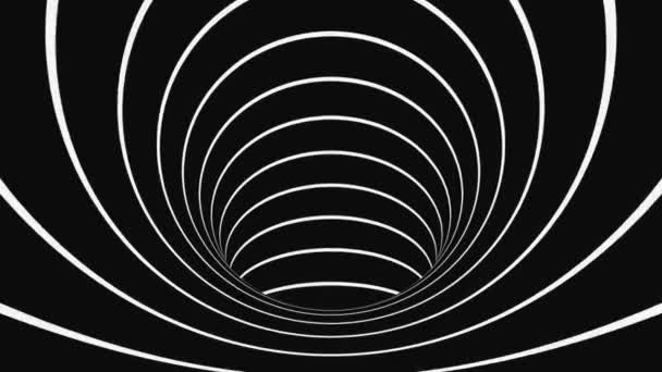 Ilusão óptica psicadélica em preto e branco. Abstrato hipnótico fundo animado. espiral geométrica looping monocromático papel de parede — Vídeo de Stock