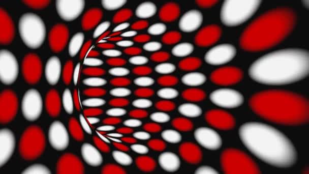 黑色，红色和白色迷幻光学错觉。 摘要催眠动画背景。 波尔卡圆点几何环形墙纸 — 图库视频影像