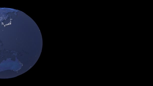 Realistyczna noc obracająca Ziemię na czarnym tle. Kręcący się ciemny 3d ziemi globus płynne pętli animacji. — Wideo stockowe