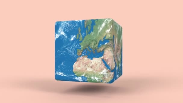 Roterande jordklotet i minimal stil. Krossad jord planet på bakgrunden, 3D återge animation. Apokalyps, katastrofkoncept. — Stockvideo