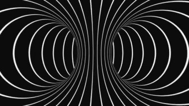 Siyah ve beyaz psikedelik optik illüzyon. Soyut hipnotik animasyon arka planı. Spiral geometrik döngü monokrom duvar kağıdı