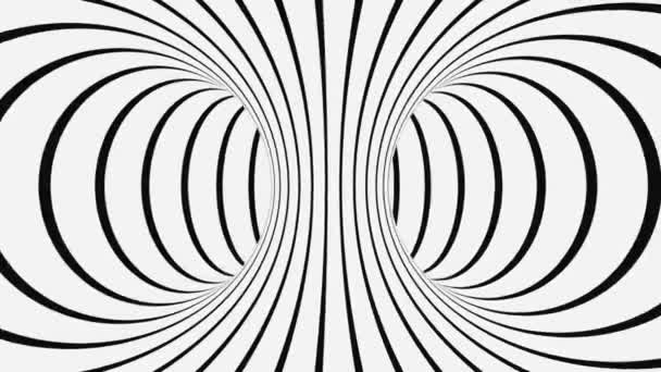 Illusion d'optique psychédélique noire et blanche. Résumé fond animé hypnotique. Papier peint spirale géométrique boucle monochrome