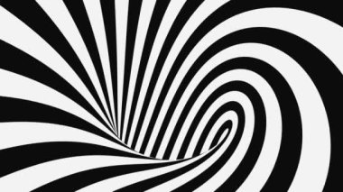 Siyah ve beyaz psikedelik optik illüzyon. Soyut hipnotik animasyon arka planı. Spiral geometrik döngü monokrom duvar kağıdı